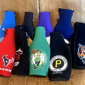 Pirates Celtics Dodgers Blackhawks Texans Lot of 9 Koozies NFL MLB NHL Man Cave